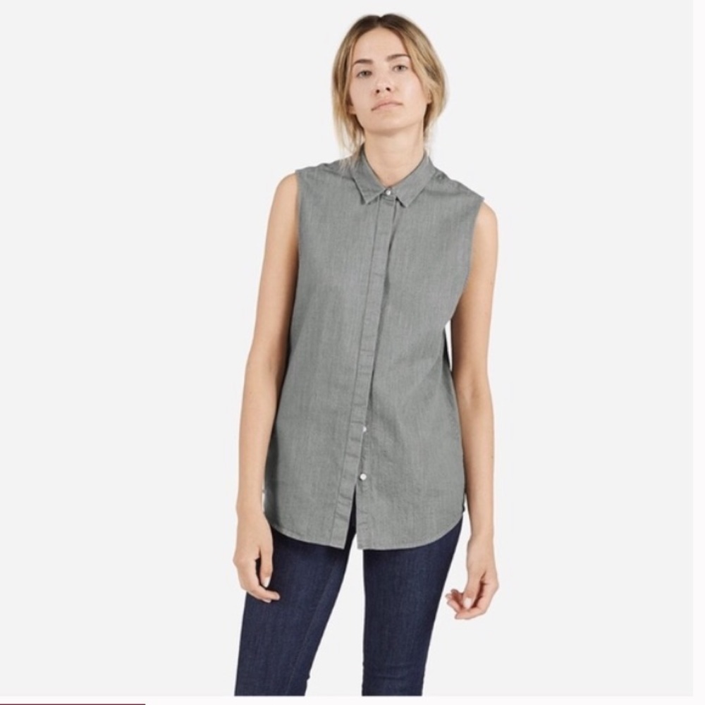 Everlane poplin sleeveless button down in grey